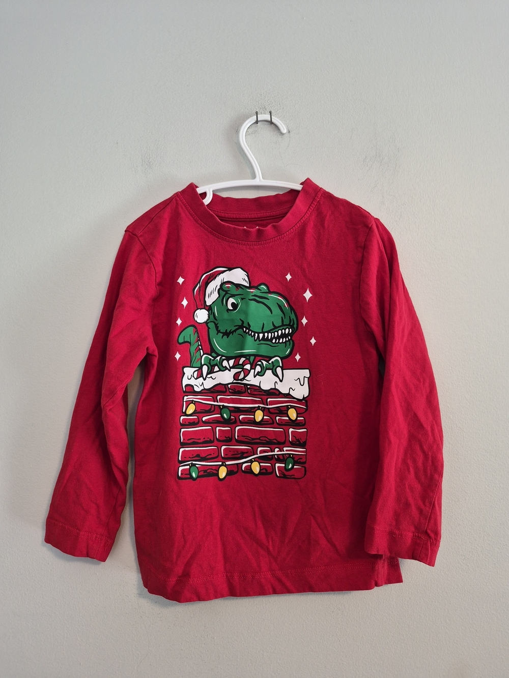 George Toddler 4 Red Dinosaur Christmas Long Sleeve Graphic Tshirt